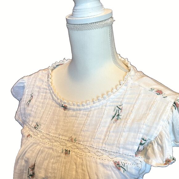 Lucky Brand White Cotton Floral Gauze Top Medium Babydoll Boho Romantic - Picture 2 of 9
